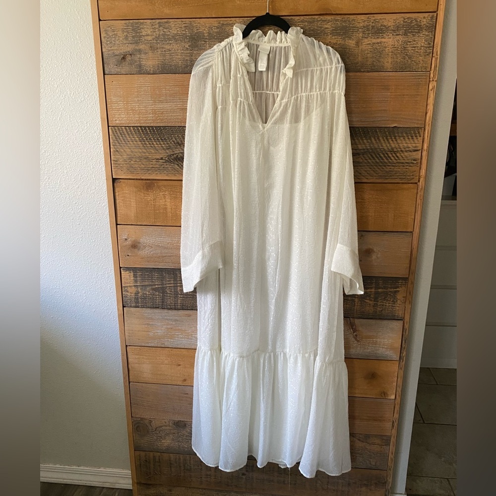 COPY - Off White Sheer Chiffon Dress with sleeveless under slip - Size S